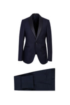 Koyu Lacivert Slim Fit Dar Kesim Şal Yaka Desenli Smokin & Damatlık