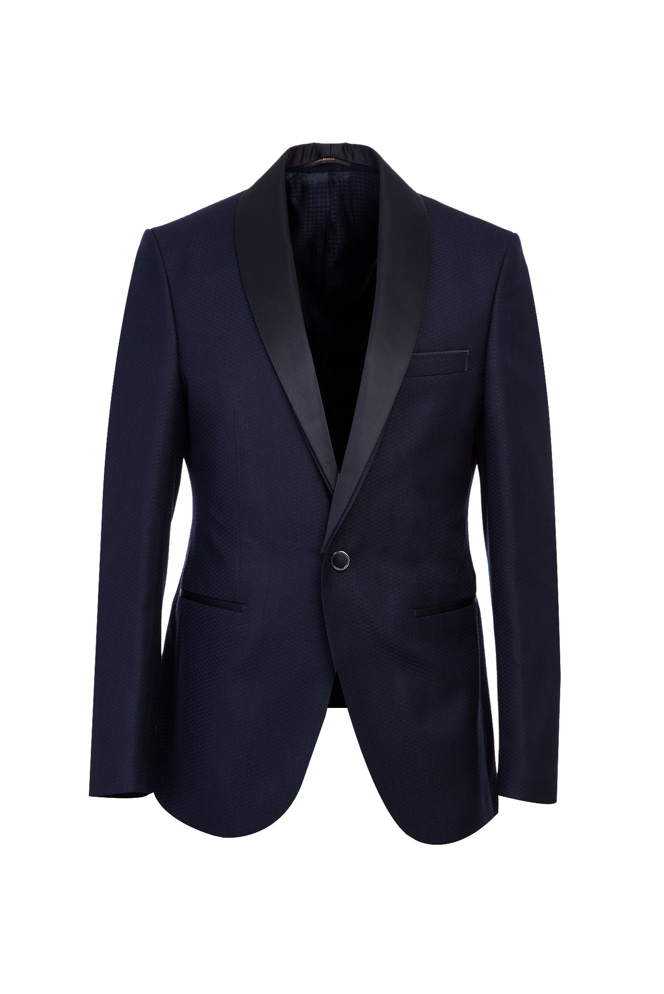 Koyu Lacivert Slim Fit Dar Kesim Şal Yaka Desenli Smokin & Damatlık