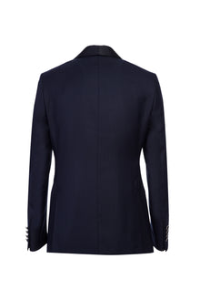 Koyu Lacivert Slim Fit Dar Kesim Şal Yaka Desenli Smokin & Damatlık