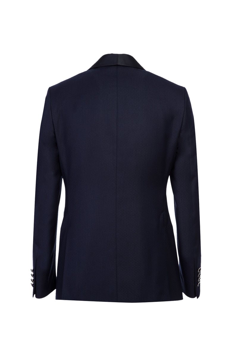 Koyu Lacivert Slim Fit Dar Kesim Şal Yaka Desenli Smokin & Damatlık