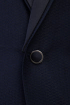 Koyu Lacivert Slim Fit Dar Kesim Şal Yaka Desenli Smokin & Damatlık