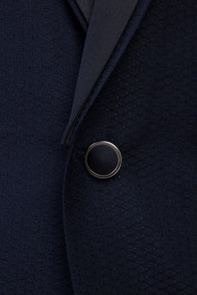 Koyu Lacivert Slim Fit Dar Kesim Şal Yaka Desenli Smokin & Damatlık