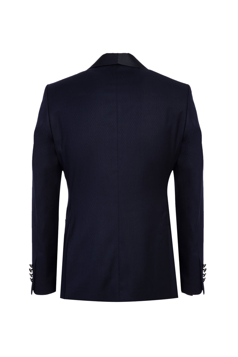 Koyu Lacivert Slim Fit Dar Kesim Mono Yaka Smokin & Damatlık