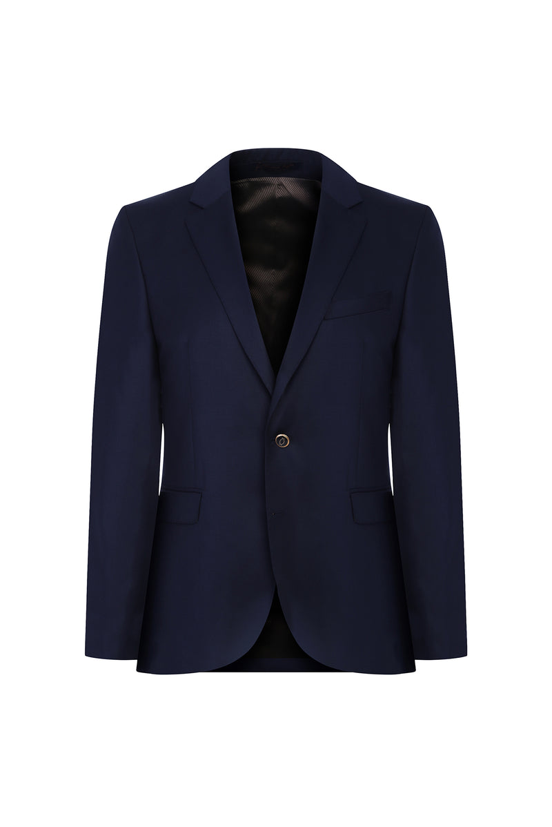 Orta Lacivert Relax Fit Rahat Kesim Yünlü Klasik Blazer Ceket