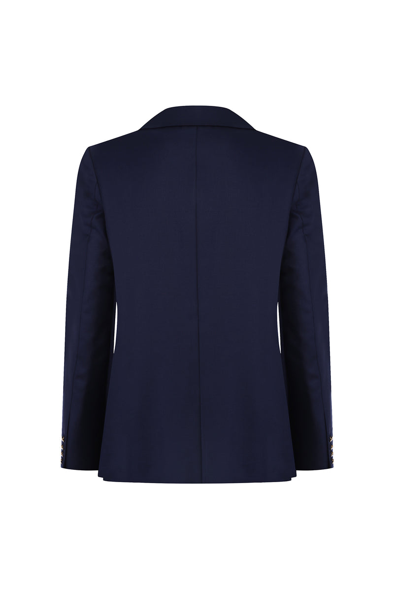 Orta Lacivert Relax Fit Rahat Kesim Yünlü Klasik Blazer Ceket