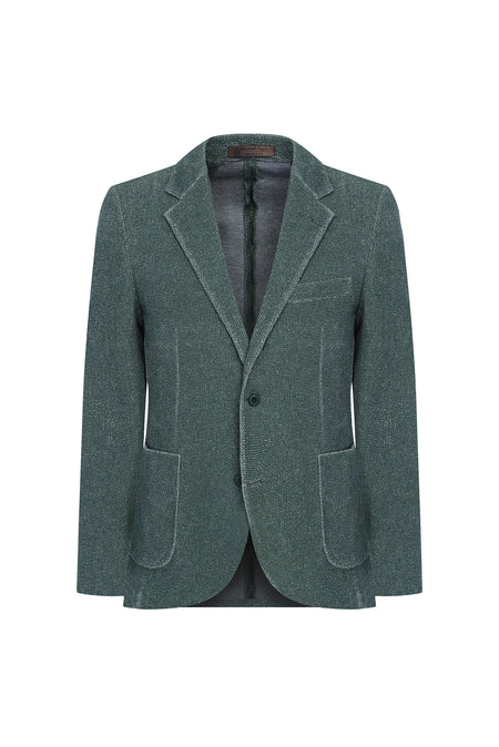 Koyu Yeşil Regular Fit Desenli Örme Ceket