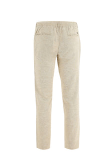 Koyu Bej Slim Fit Dar Kesim Beli Lastikli ?pli Keten Pantolon-Abdullah Ki??l?