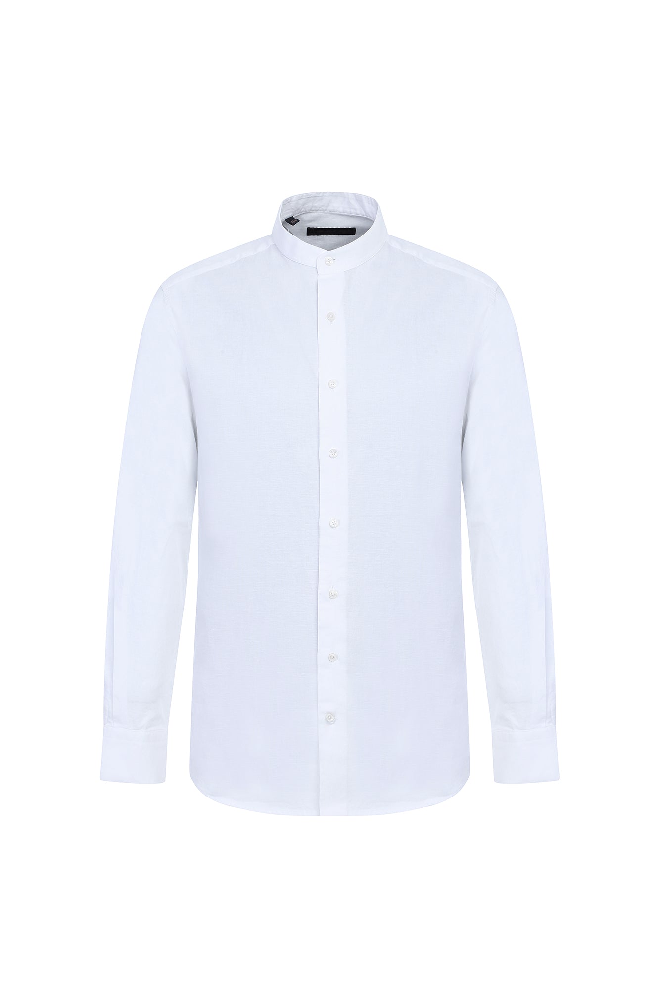 Beyaz Uzun Kol Regular Fit Hakim Yaka Keten Gömlek