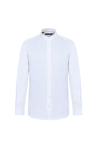 Beyaz Uzun Kol Regular Fit Hakim Yaka Keten Gömlek