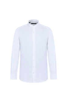 Beyaz Uzun Kol Regular Fit Hakim Yaka Keten Gömlek