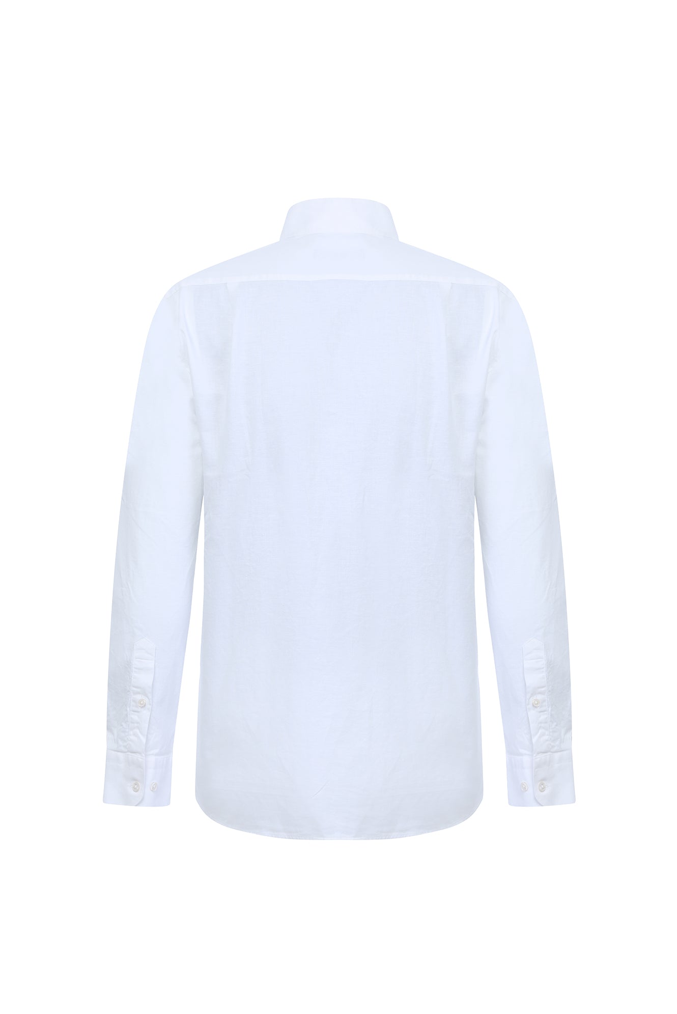 Beyaz Uzun Kol Regular Fit Hakim Yaka Keten Gömlek