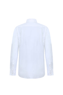 Beyaz Uzun Kol Regular Fit Hakim Yaka Keten Gömlek