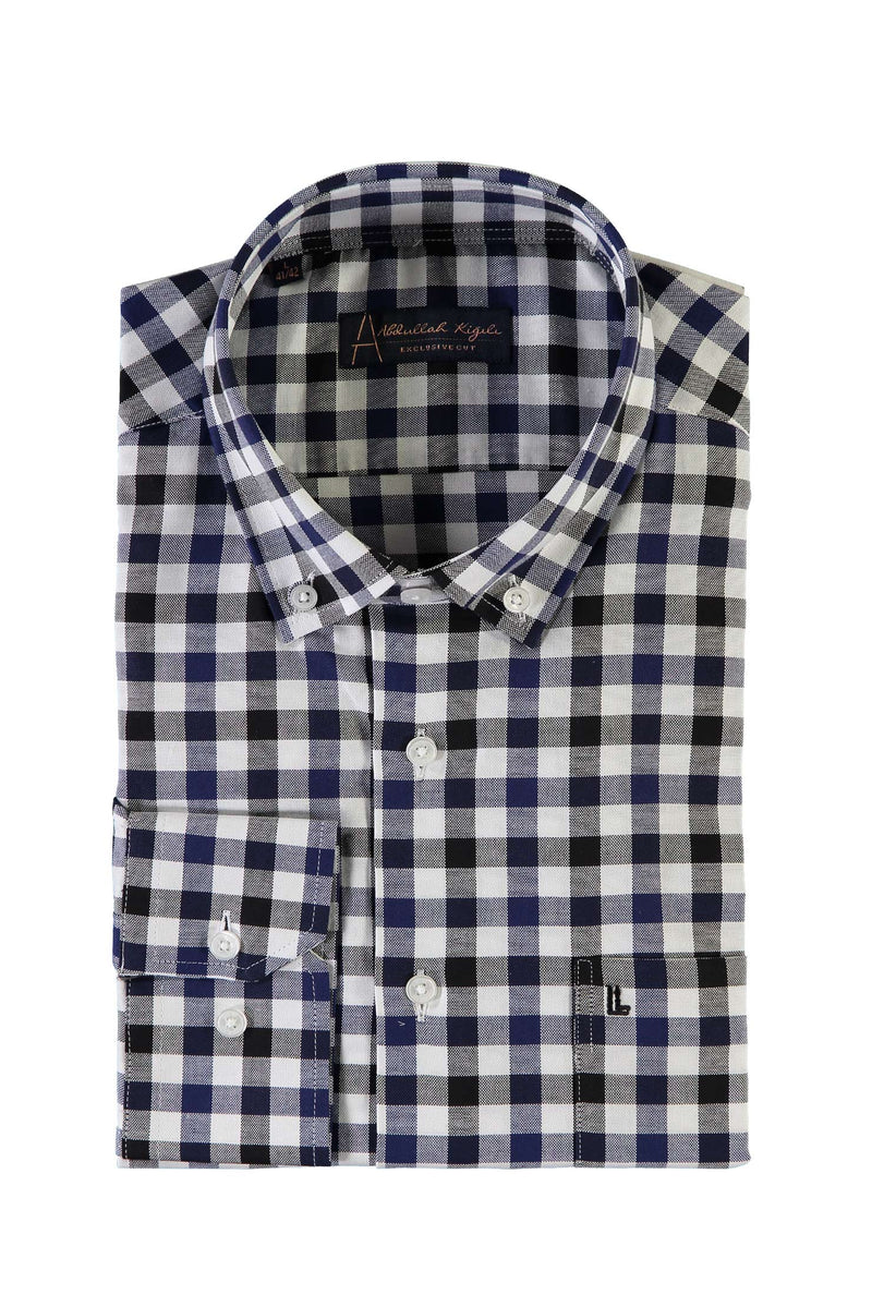 Açık Mavi Uzun Kol Regular Fit Ekose Gömlek