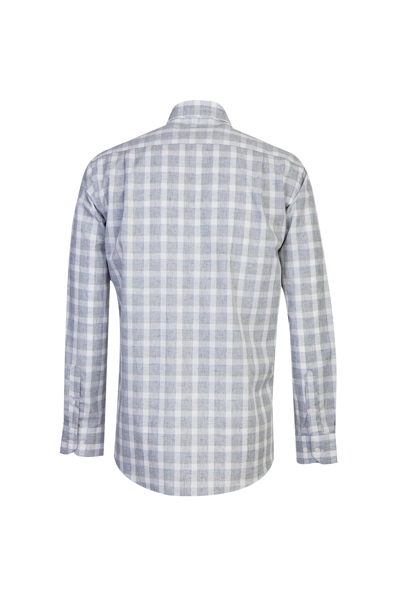 Açık Gri Uzun Kol Non Iron Regular Fit Ekose Pamuk Gömlek