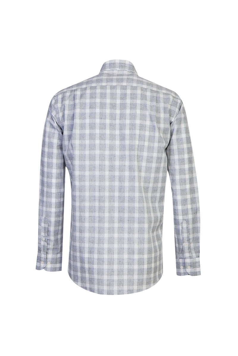 Açık Gri Uzun Kol Non Iron Regular Fit Ekose Pamuk Gömlek