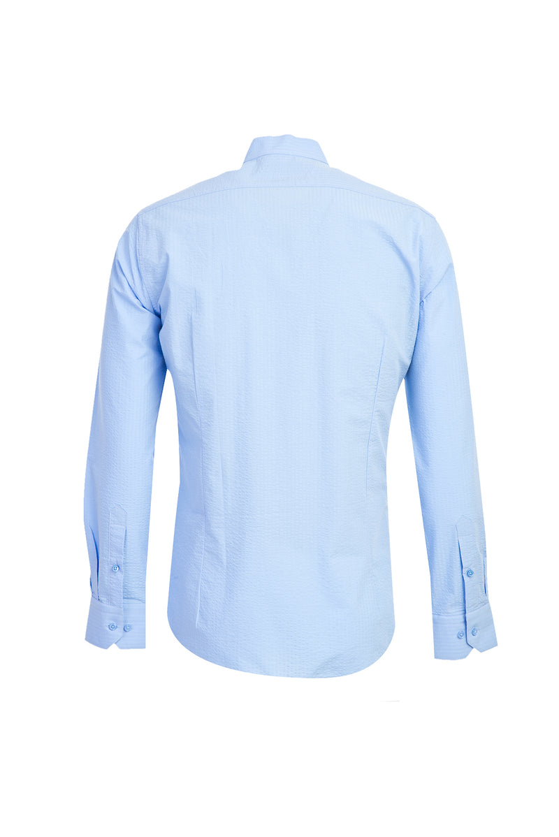 Açık Mavi Uzun Kol Regular Fit Hakim Yaka Pamuk Gömlek