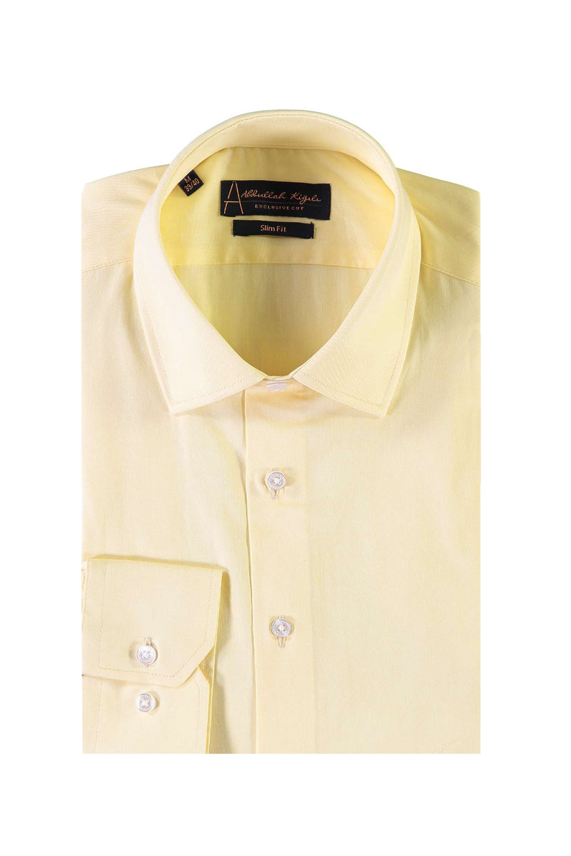 Açık Sarı Uzun Kol Desenli Slim Fit Dar Kesim Pamuk Gömlek