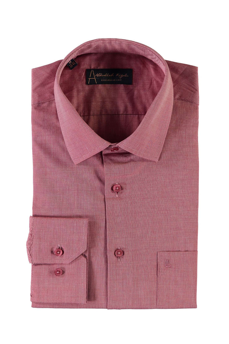 Koyu Kırmızı Uzun Kol Regular Fit Desenli Pamuk Gömlek