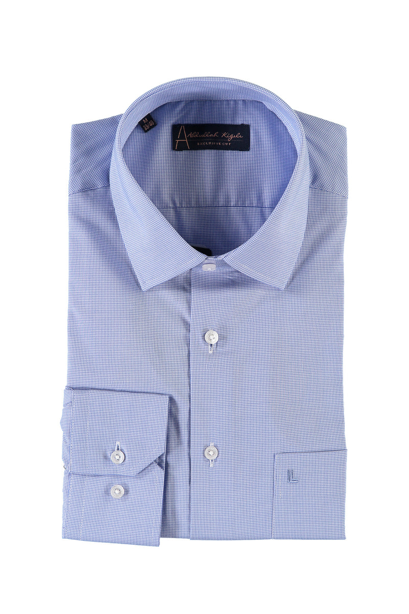 Açık Mavi Uzun Kol Regular Fit Desenli Pamuk Gömlek