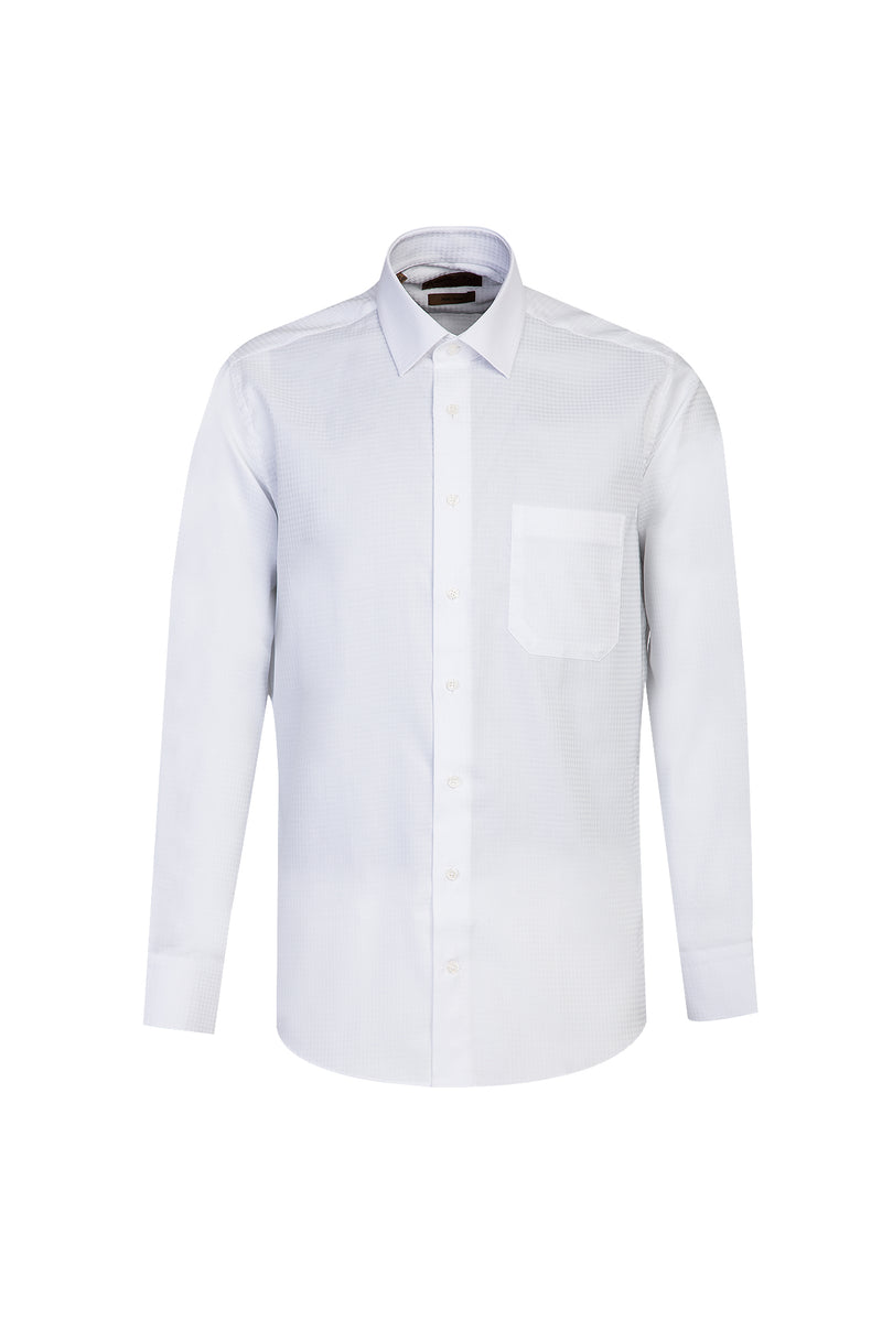 Beyaz Uzun Kol Non Iron Desenli Klasik Pamuk Gömlek