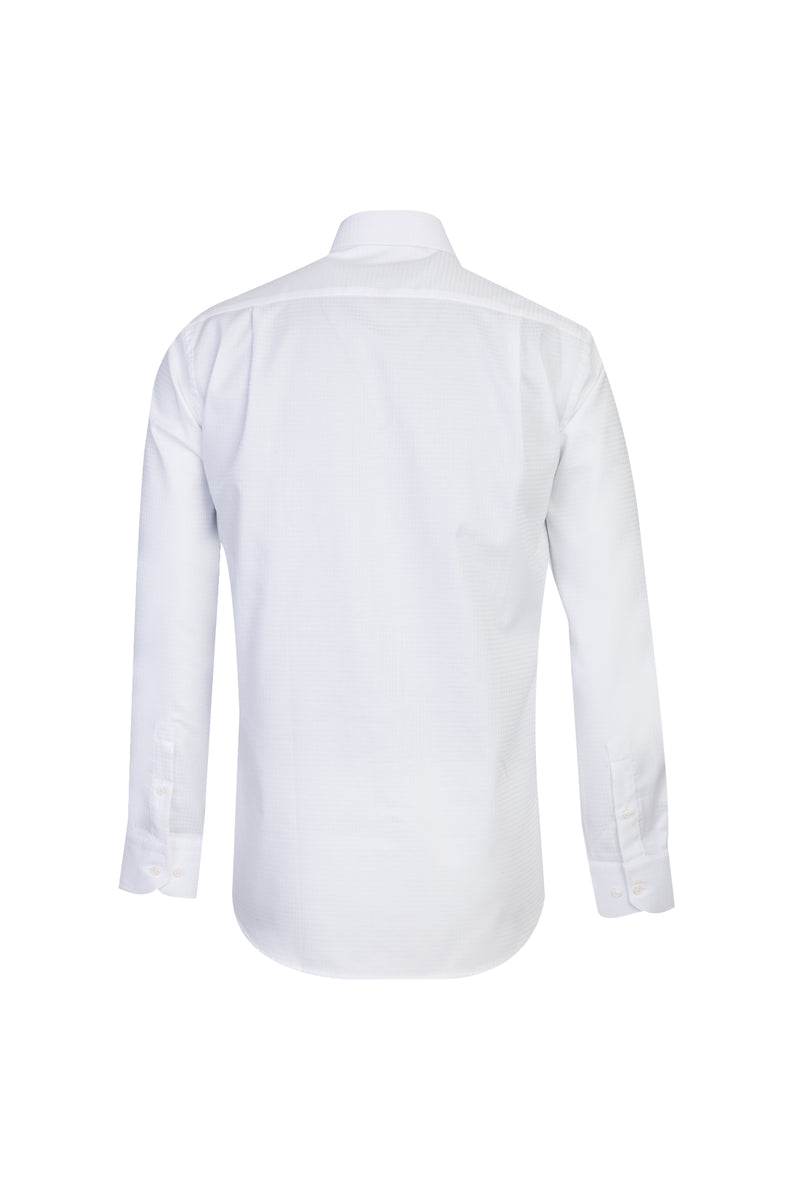 Beyaz Uzun Kol Non Iron Desenli Klasik Pamuk Gömlek