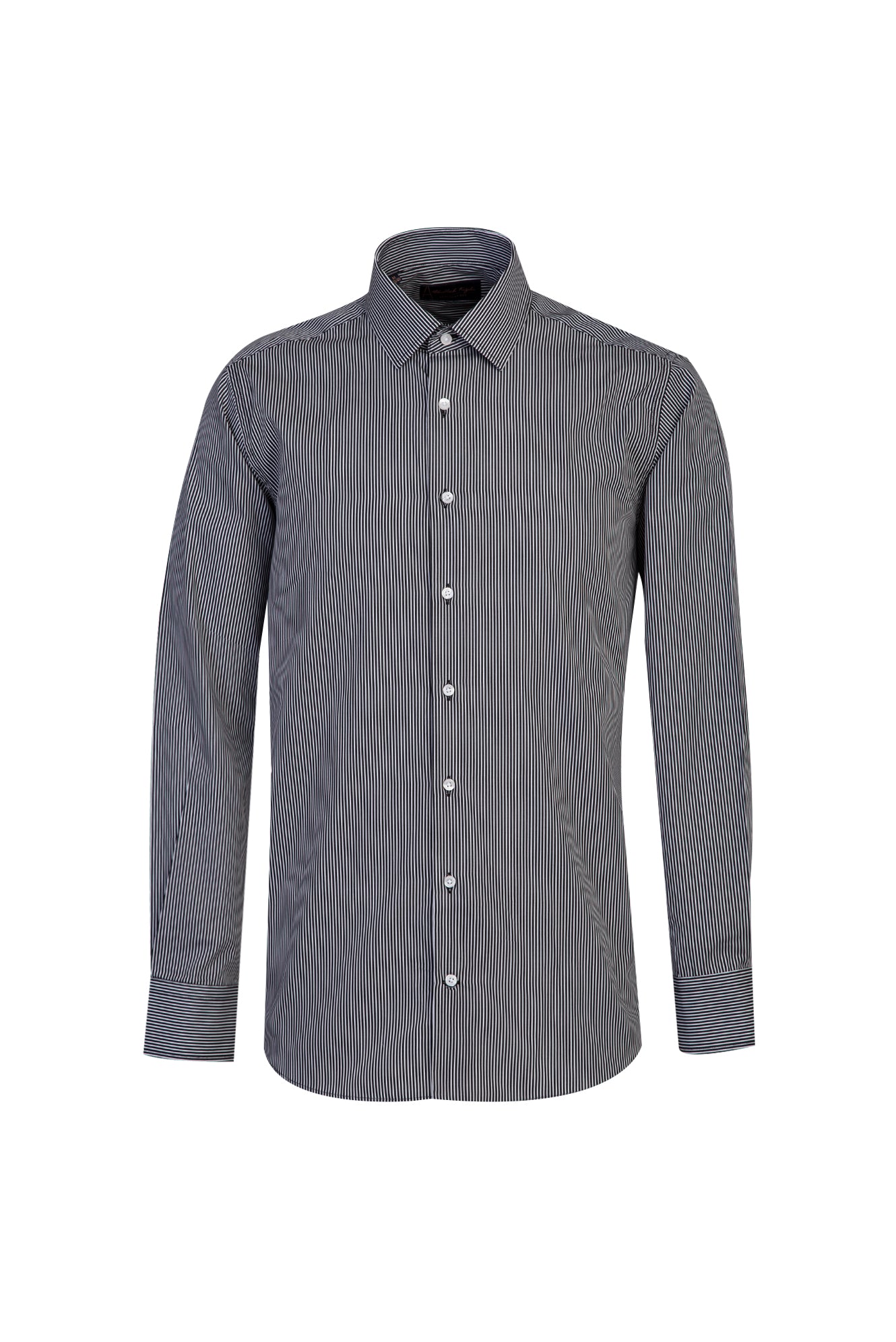 Siyah Uzun Kol Regular Fit Çizgili Pamuk Gömlek