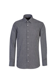 Siyah Uzun Kol Regular Fit Çizgili Pamuk Gömlek