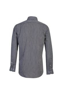 Siyah Uzun Kol Regular Fit Çizgili Pamuk Gömlek