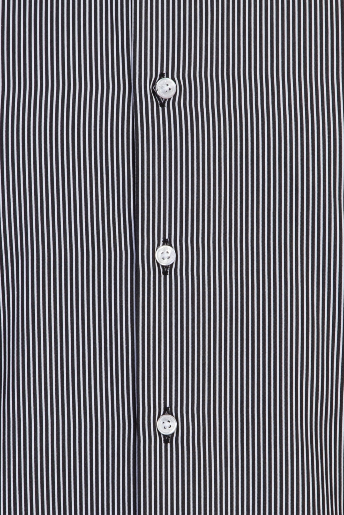 Siyah Uzun Kol Regular Fit Çizgili Pamuk Gömlek