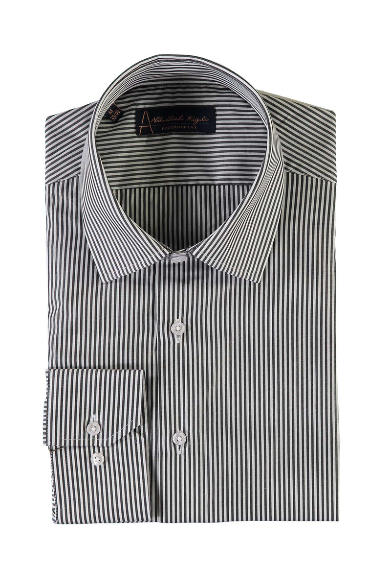 Beyaz Uzun Kol Regular Fit Çizgili Pamuk Gömlek