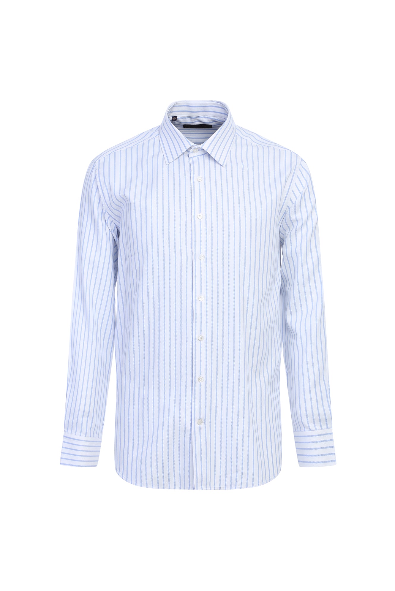 Beyaz Uzun Kol Regular Fit Çizgili Pamuk Gömlek