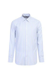 Beyaz Uzun Kol Regular Fit Çizgili Pamuk Gömlek