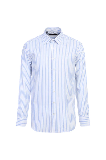 Beyaz Uzun Kol Regular Fit Çizgili Pamuk Gömlek