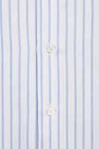 Beyaz Uzun Kol Regular Fit Çizgili Pamuk Gömlek