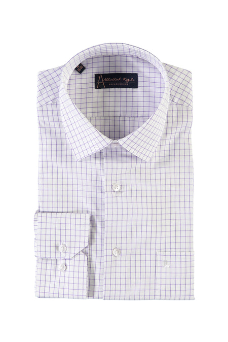 Lila Uzun Kol Regular Fit Kareli Pamuk Gömlek