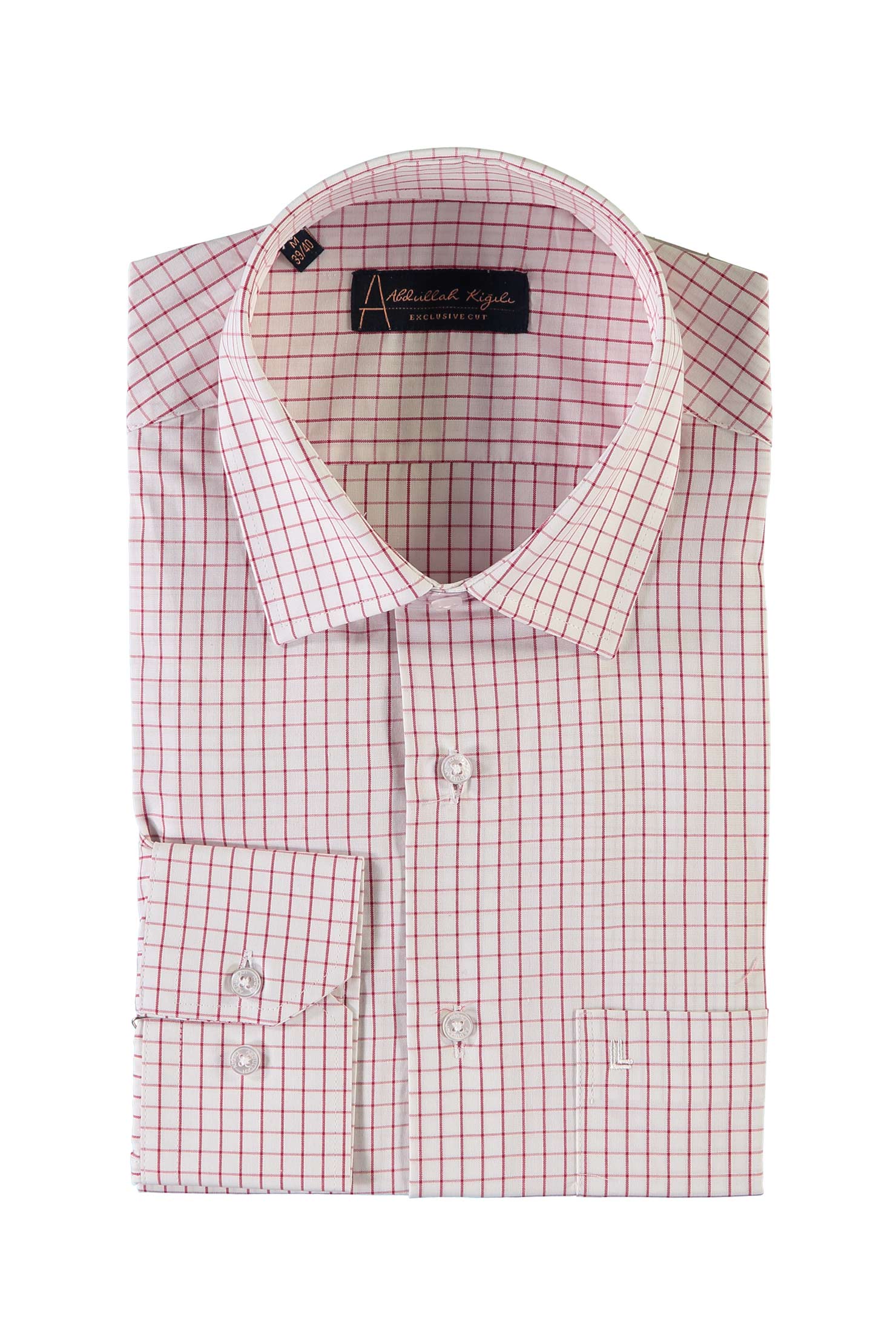 Açık Kırmızı Uzun Kol Regular Fit Kareli Pamuk Gömlek