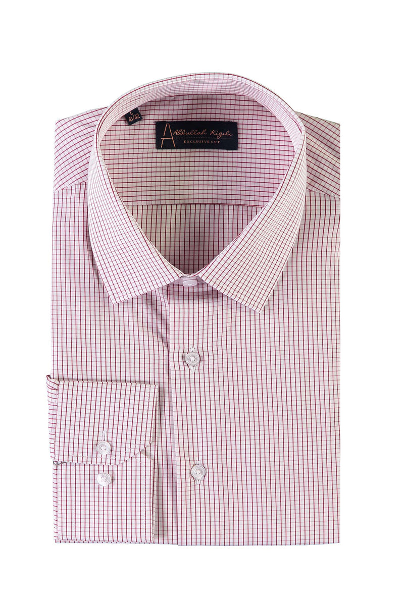 Koyu Kırmızı Uzun Kol Regular Fit Kareli Pamuk Gömlek