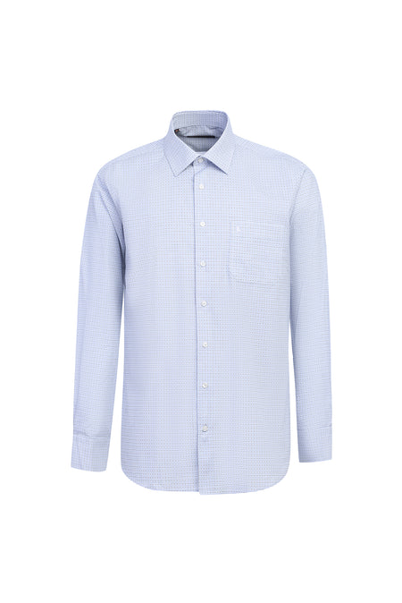 Mavi Uzun Kol Desenli Pamuk Gömlek