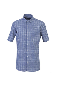 Koyu Lacivert Kısa Kol Regular Fit Ekose Gömlek