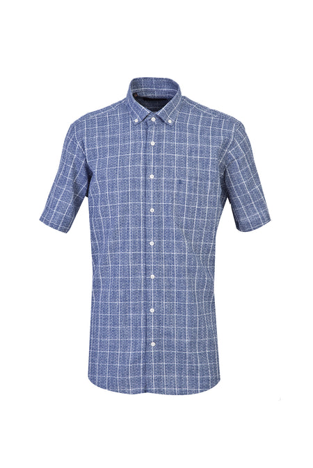 Koyu Lacivert Kısa Kol Regular Fit Ekose Gömlek