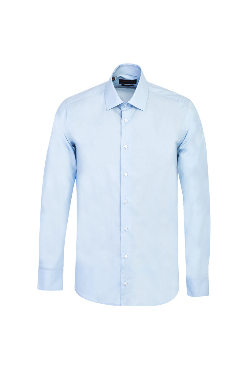Açık Mavi Uzun Kol Slim Fit Dar Kesim Pamuk Gömlek