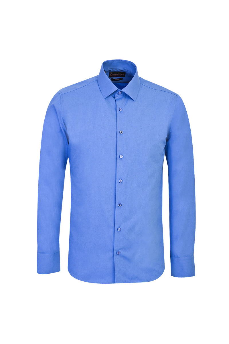 Saks Mavi Uzun Kol Slim Fit Dar Kesim Pamuk Gömlek-Abdullah Ki??l?