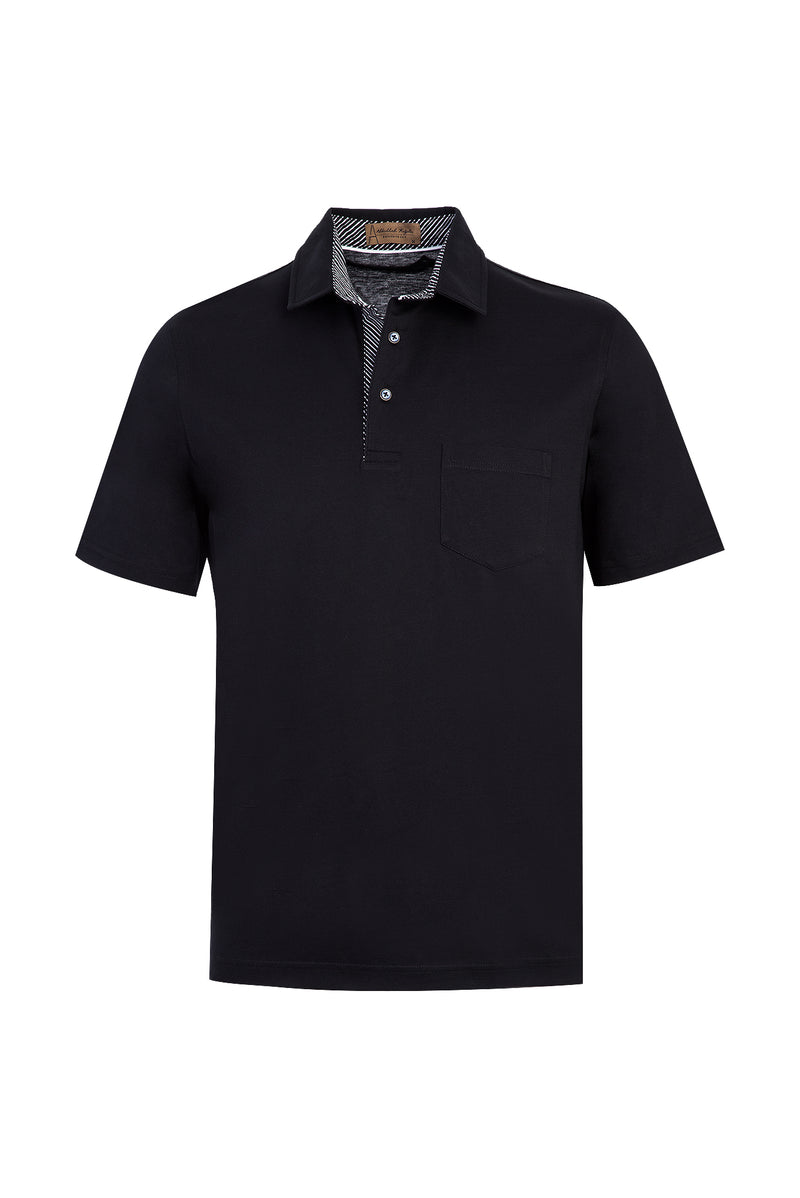 Siyah Polo Yaka Regular Fit Merserize Pamuk T-shirt