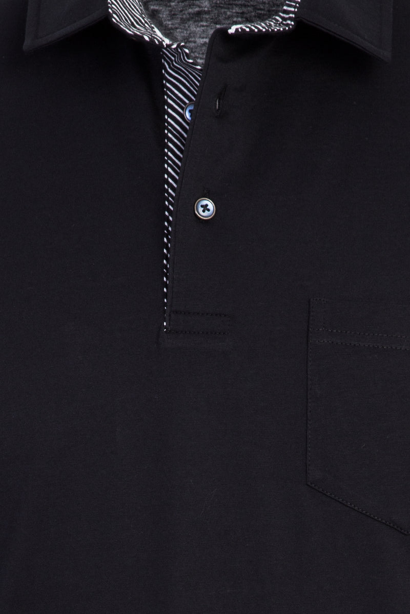 Siyah Polo Yaka Regular Fit Merserize Pamuk T-shirt