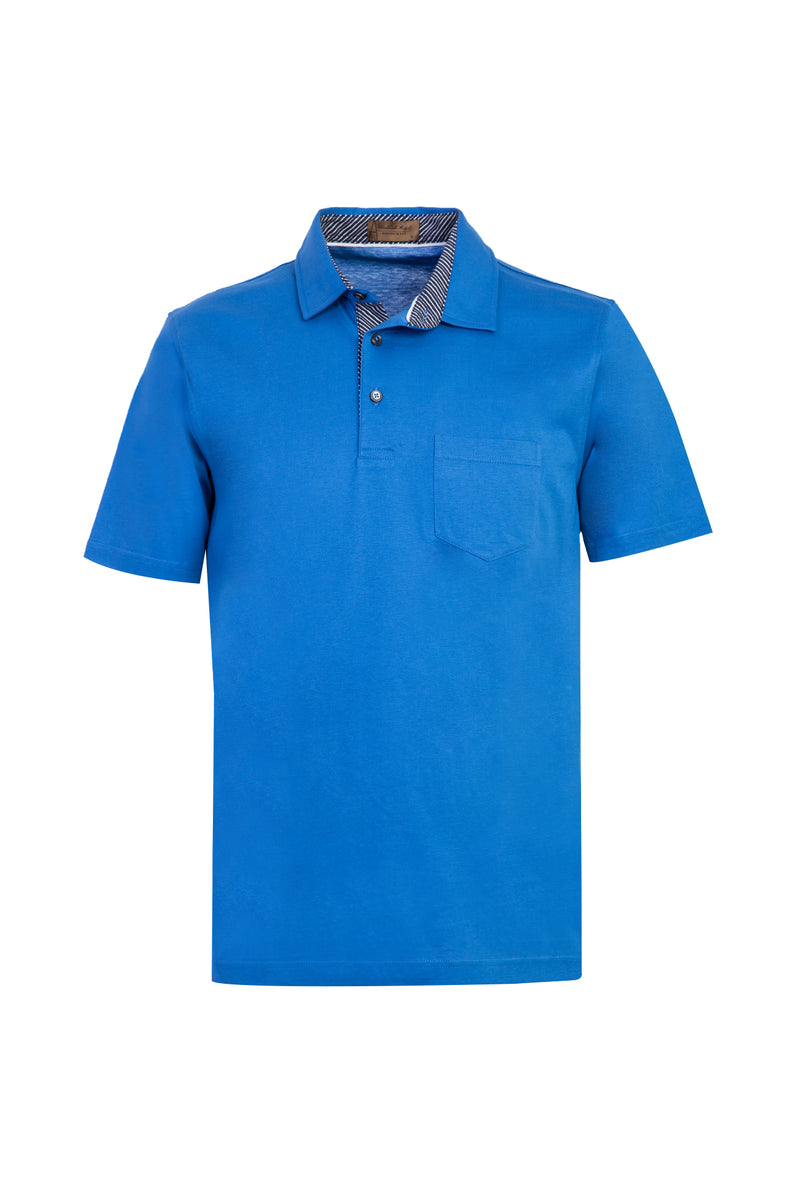 Kobalt Mavi Polo Yaka Regular Fit Merserize Pamuk T-shirt