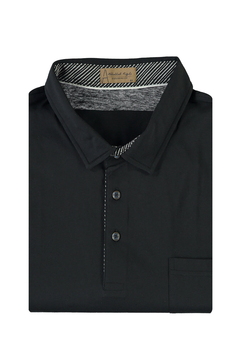Siyah Büyük Beden Polo Yaka Pamuk T-shirt
