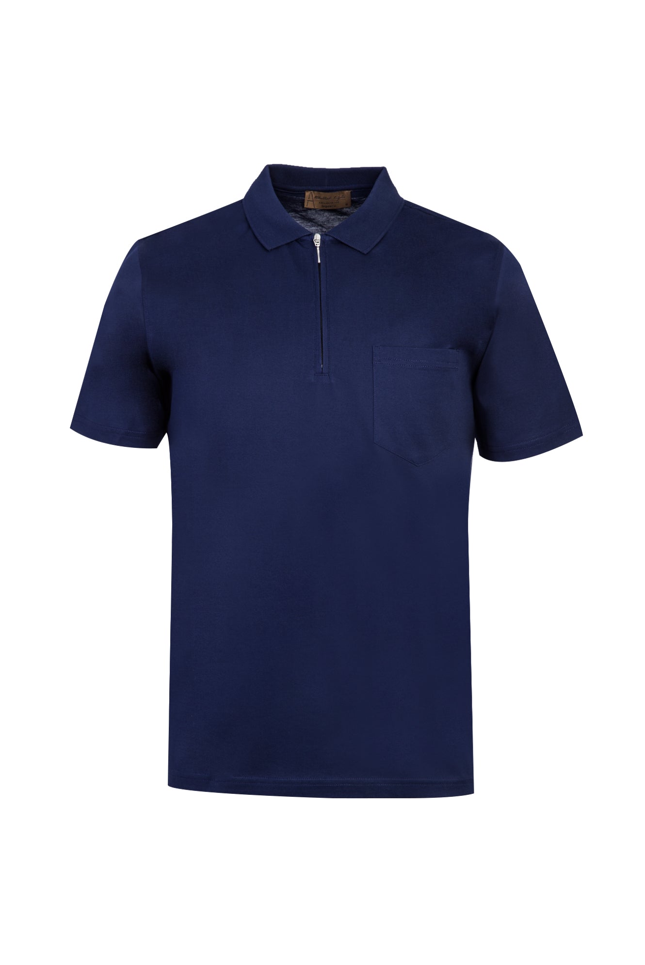 Orta Lacivert Polo Yaka Fermuarlı Regular Fit Pamuk T-shirt