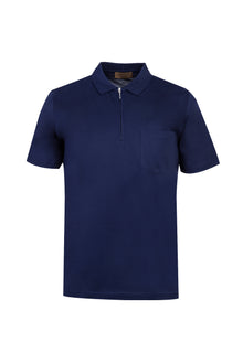 Orta Lacivert Polo Yaka Fermuarlı Regular Fit Pamuk T-shirt