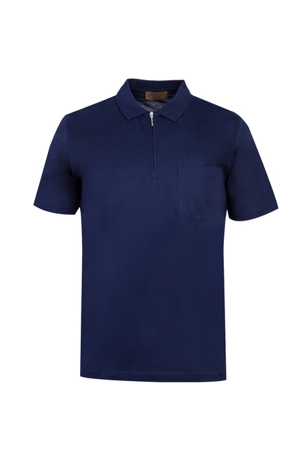 Orta Lacivert Polo Yaka Fermuarlı Regular Fit Pamuk T-shirt
