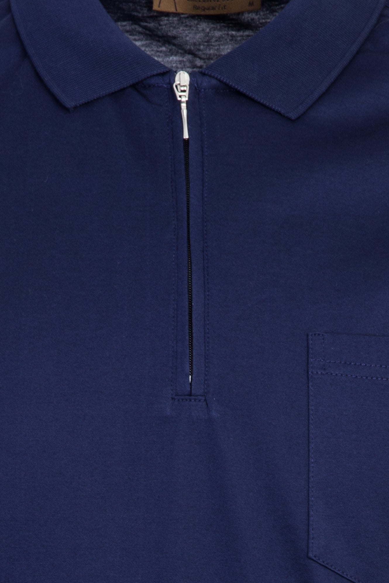 Orta Lacivert Polo Yaka Fermuarlı Regular Fit Pamuk T-shirt